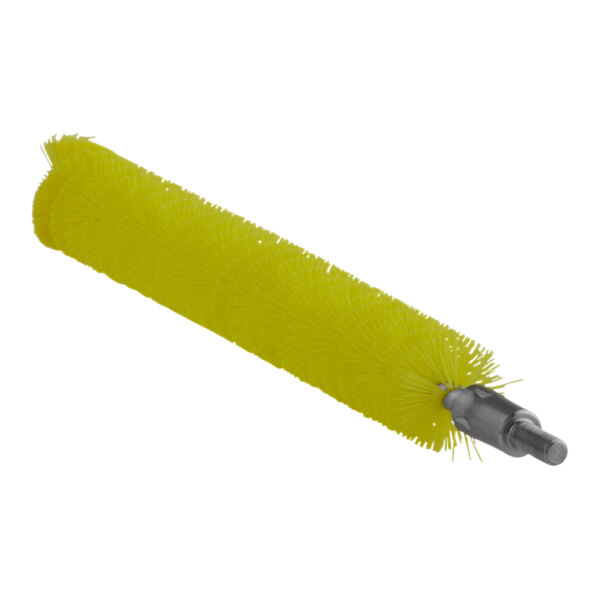 A yellow circular Vikan tube brush head with a metal end.
