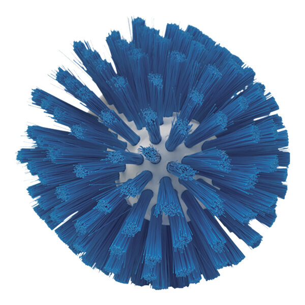 A blue brush head with bristles.