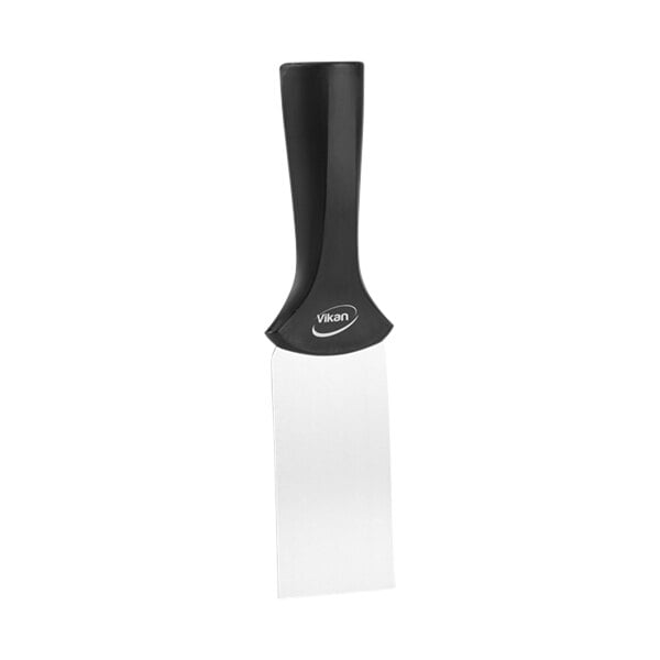 A black and white Vikan stainless steel scraper with a black handle.