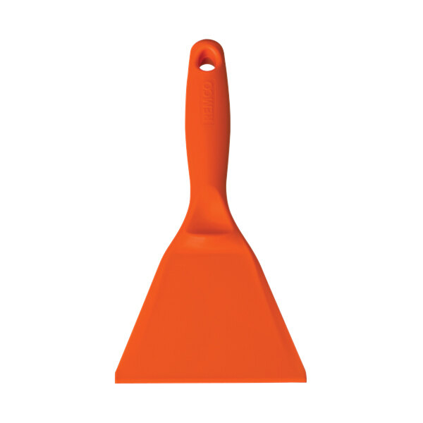 A close-up of a Remco orange polypropylene hand scraper with an orange handle.