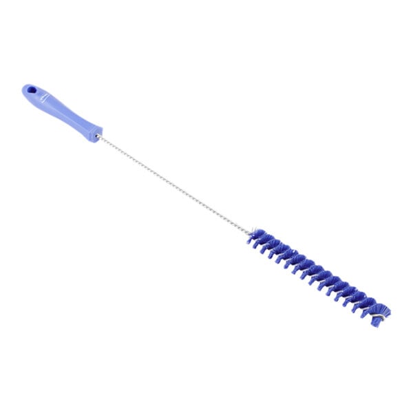A purple tube brush with a long handle.