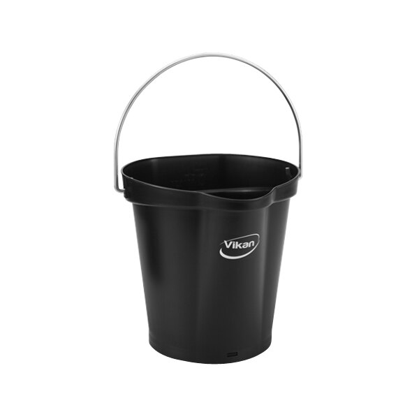 A black Vikan bucket with a handle.