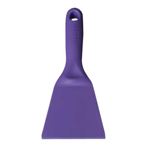 A close-up of a purple Remco hand scraper with a handle.