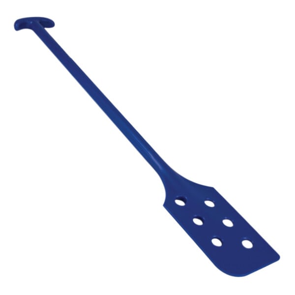A blue Remco polypropylene paddle with holes on the handle.