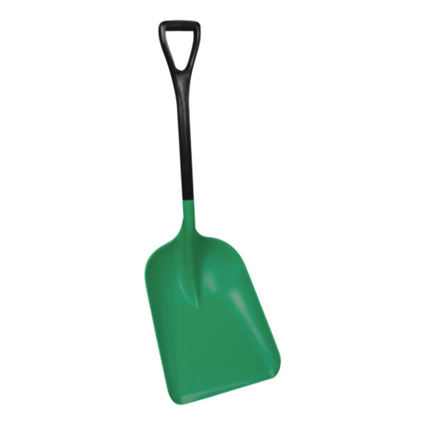 A green Remco shovel with a black handle.