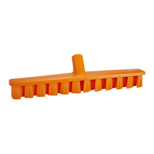 An orange deck scrub head with stiff bristles.