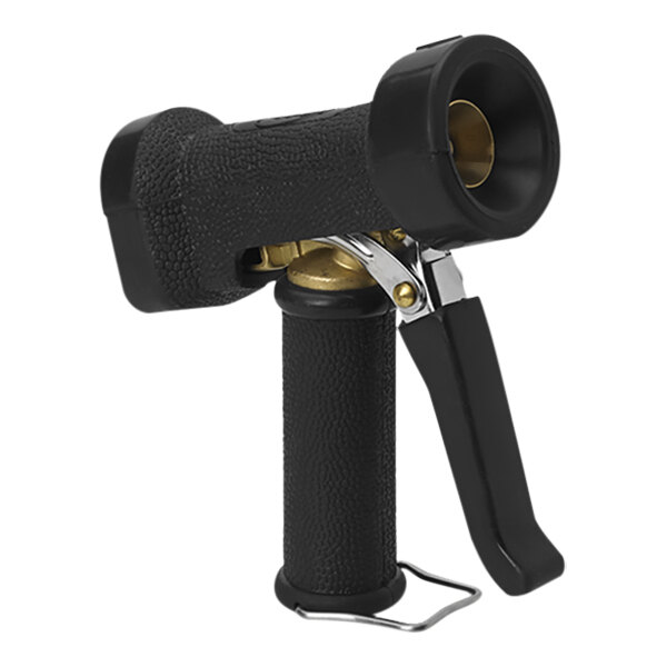 A black and gold hand held water gun with a front trigger.