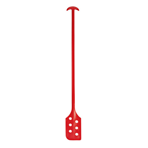 A red Remco polypropylene paddle with holes.