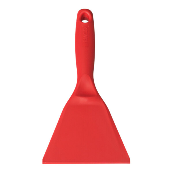 A red polypropylene Remco hand scraper with a handle.