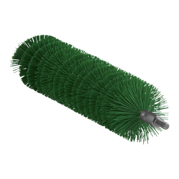 A green Vikan tube brush head with long bristles.