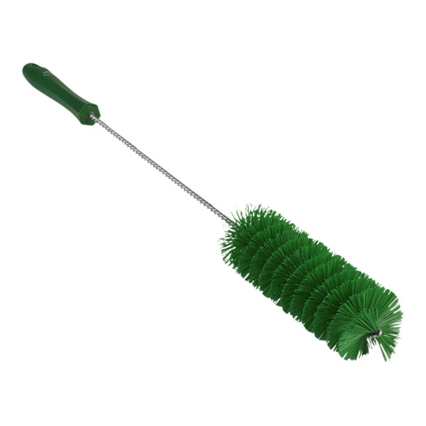 A green Vikan tube brush with a long handle.