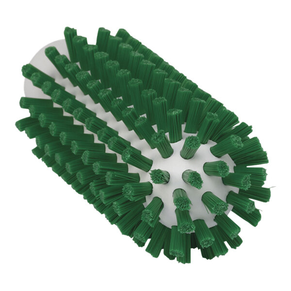 A Vikan green tube brush head with stiff bristles.