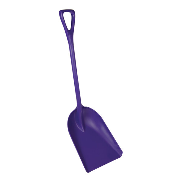 A purple Remco polypropylene shovel with a long handle.