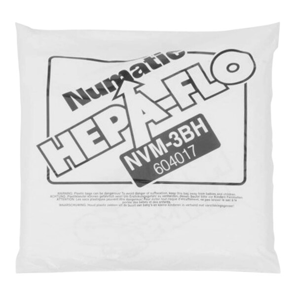 A bag of NaceCare HEPA-Flo filters with black text on a white paper.
