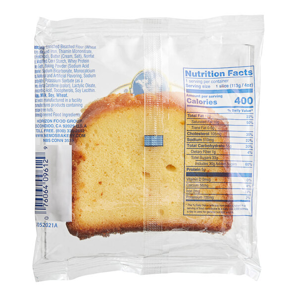NeMo's Bakery Frozen Individually Wrapped All Butter Pound Cake Slice