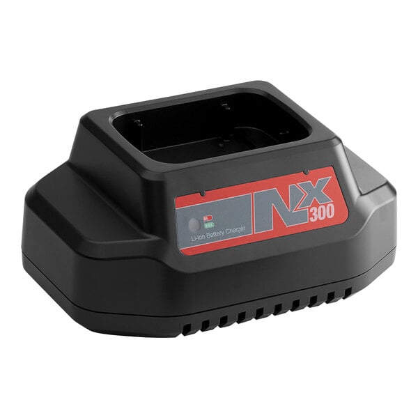 A black NaceCare Solutions battery charger with a red label.