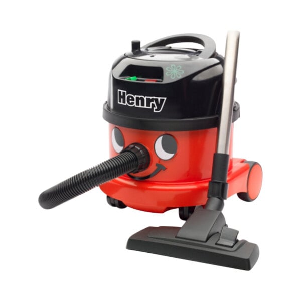 A red and black NaceCare Henry ProVac canister vacuum with AST6 carpet productivity kit.