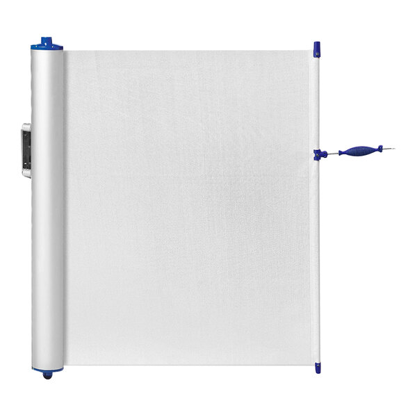 A white rectangular ZonePro safety banner with blue accents and black straps.