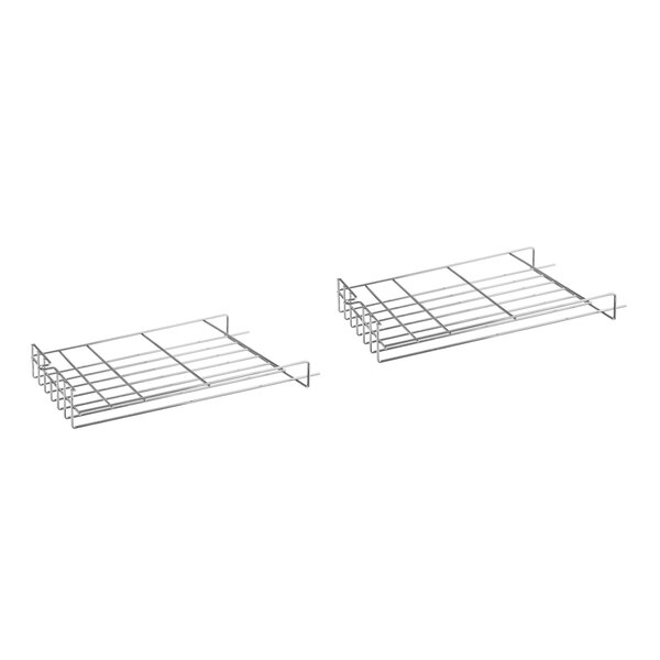 A metal Cooking Performance Group wire rack guide set with two shelves on each side.
