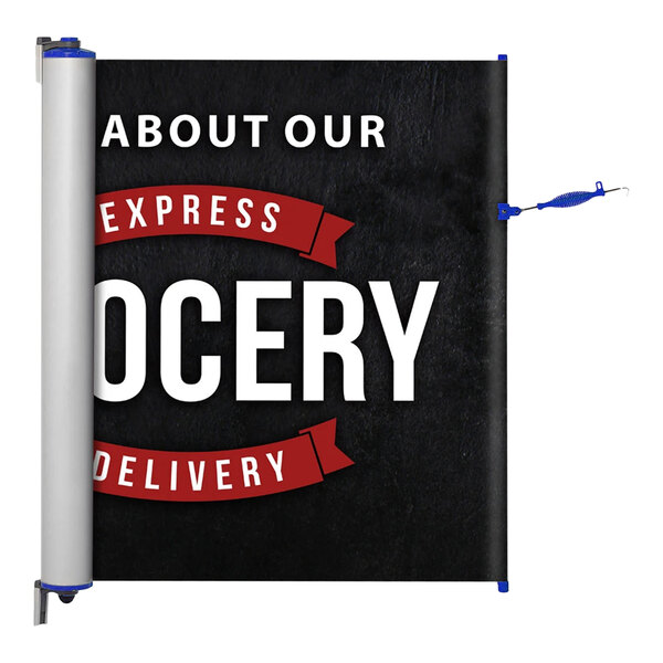 A white banner with black and blue text reading "ZonePro Express Delivery" and a black and blue border.