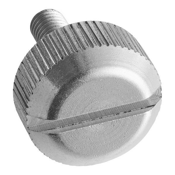 A close-up of a screw with a metal knob on the end.
