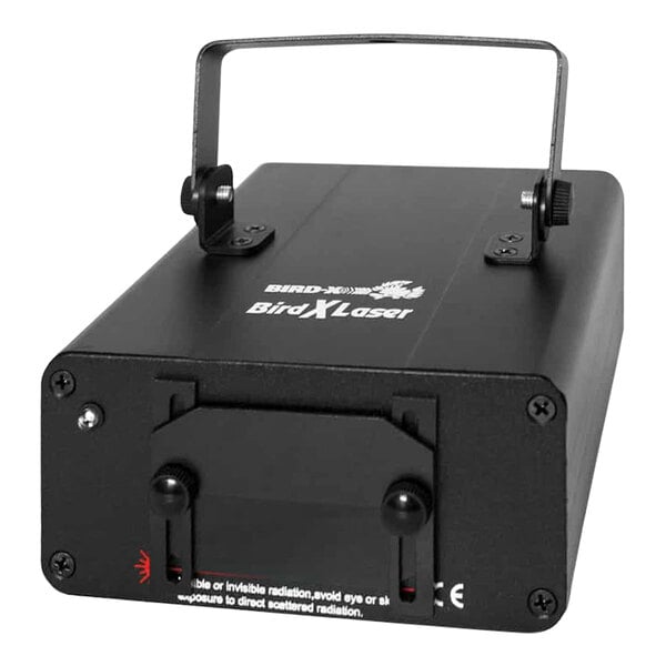 A black rectangular Bird-X laser deterrent box with a handle.
