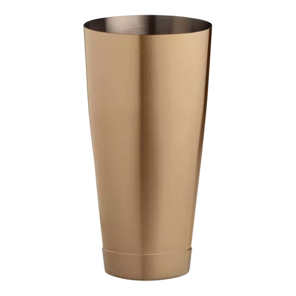 An Arcoroc bronze copper cocktail shaker with a white background.