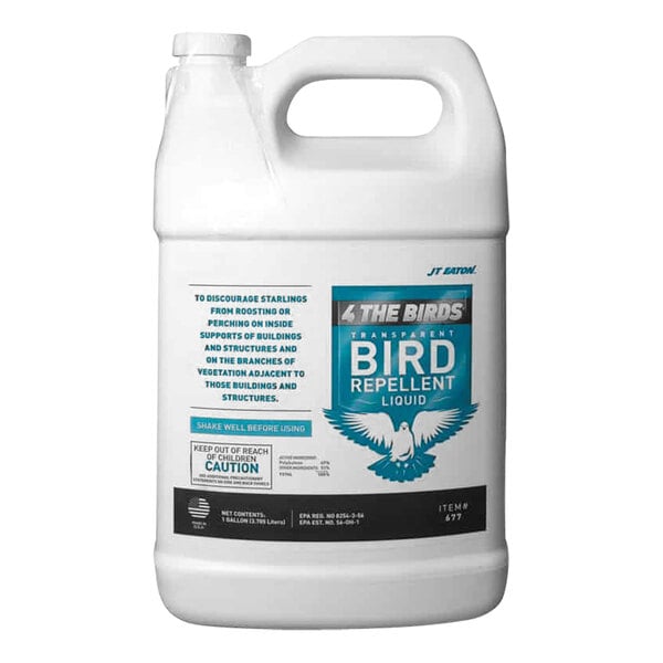 A white jug of Bird-X Polybutane Bird Repellent Liquid with blue and white text.