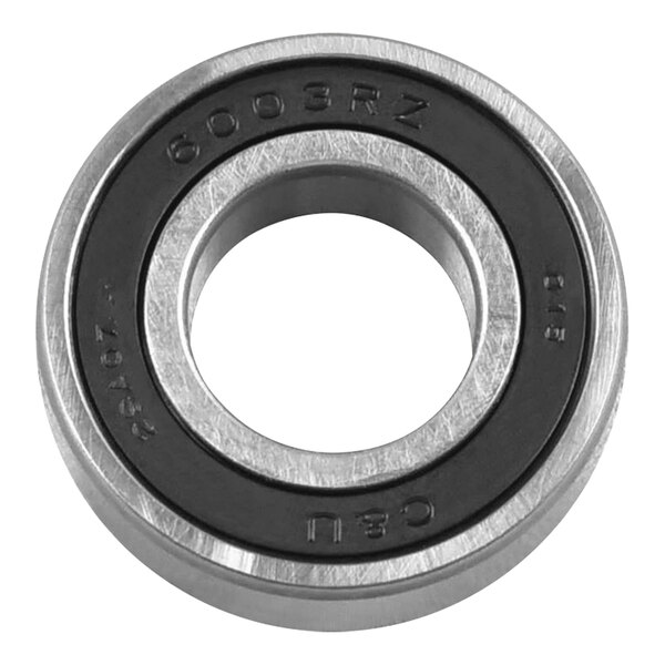 A close up of a CRB Cleaning Systems ball bearing with a black and white ring.