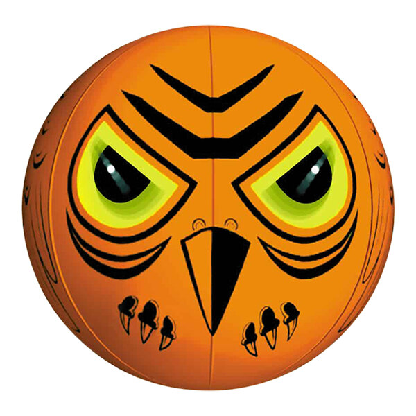 An orange Bird-X balloon with a 3D predator face on it.