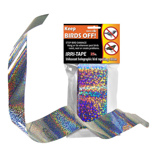 A package of Bird-X Holographic Irri-Tape with a ribbon.