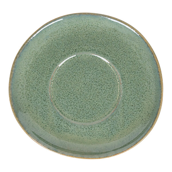 A green Front of the House Artefact porcelain saucer with a round rim.