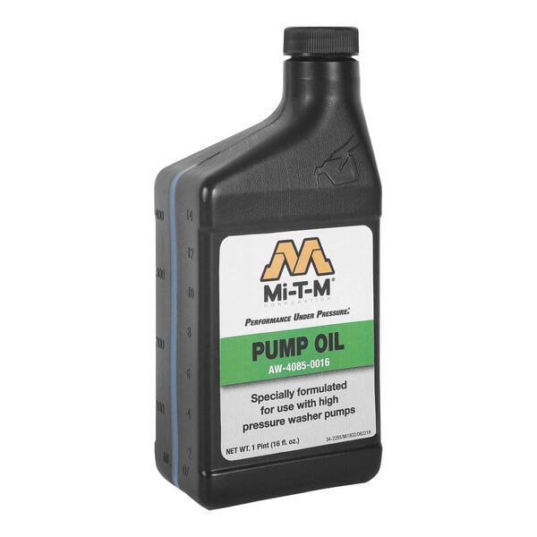 A black bottle of Mi-T-M pump oil.