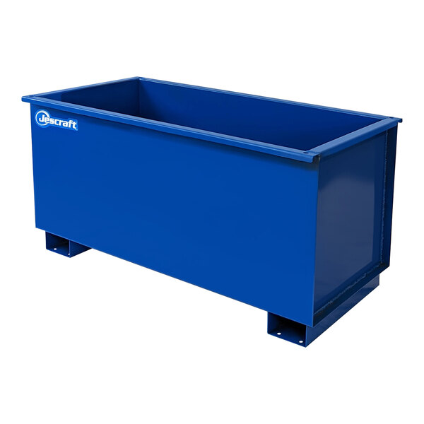 A blue Jescraft forklift mortar tub with a lid.