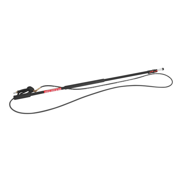 A Mi-T-M black fiberglass extension wand with a red handle.