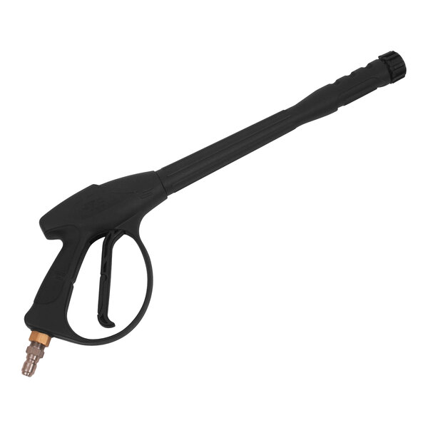 A black Mi-T-M high pressure trigger gun with a long handle and male plug.