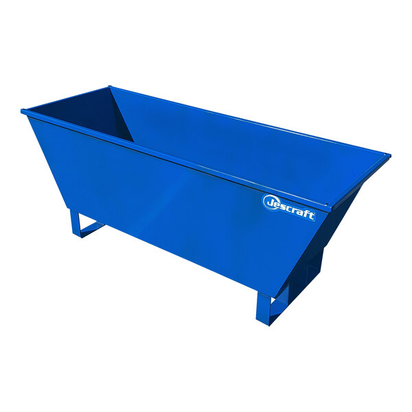 A blue heavy-duty steel Jescraft mortar tub with white text.