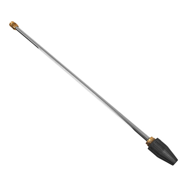 A long metal tool with a black handle and a rotating nozzle at the end.