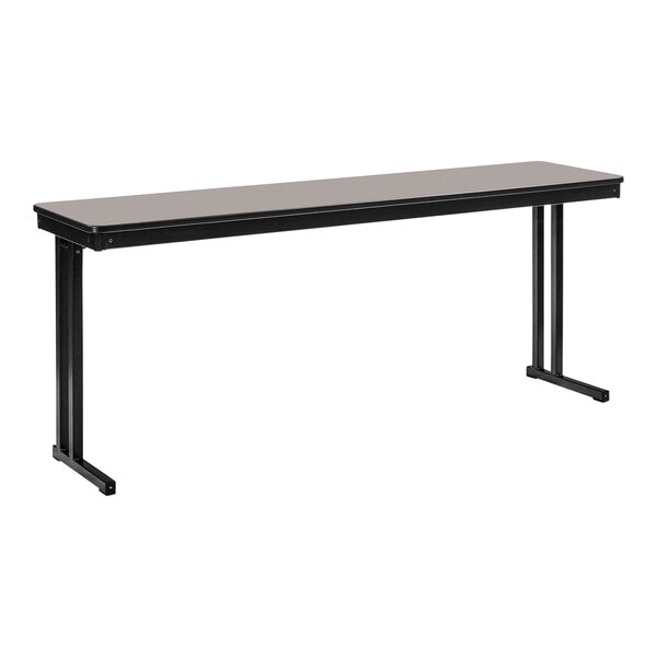 A gray rectangular National Public Seating Max Plywood Folding Table with metal legs.