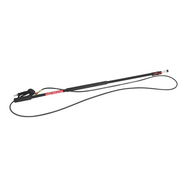 An 18' black fiberglass extension wand with a red handle.