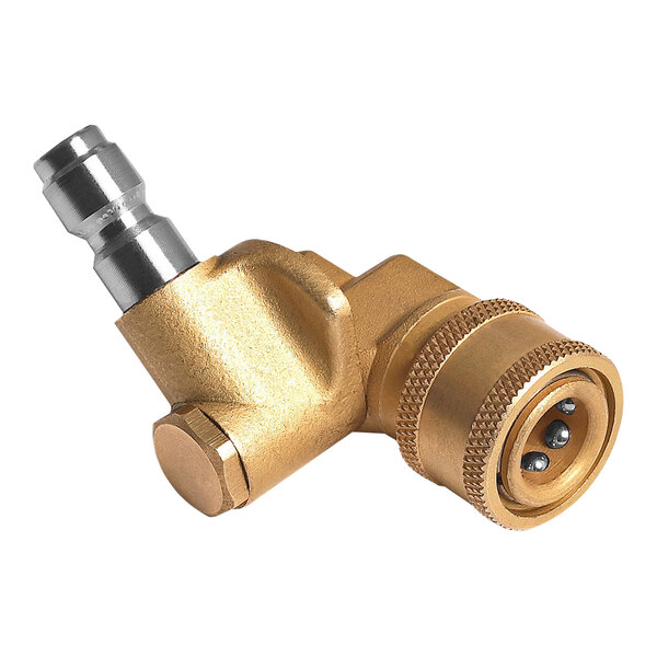 A gold and silver Mi-T-M Quick Connect Pivot Coupler.