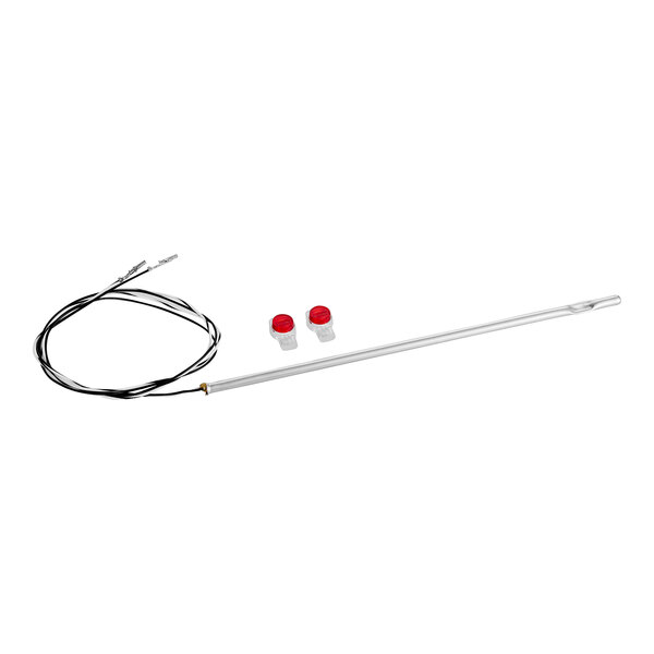 A Bunn temperature probe sensor with a long metal rod, black wire, and two red buttons.