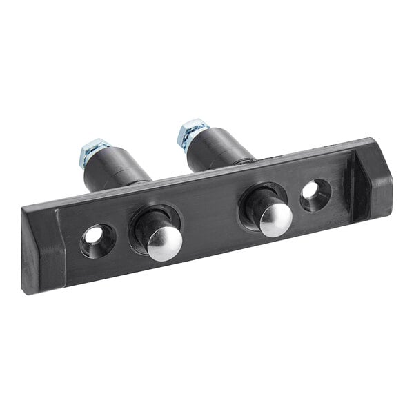 A Bunn spring contact receptacle assembly with black and silver metal brackets and screws.