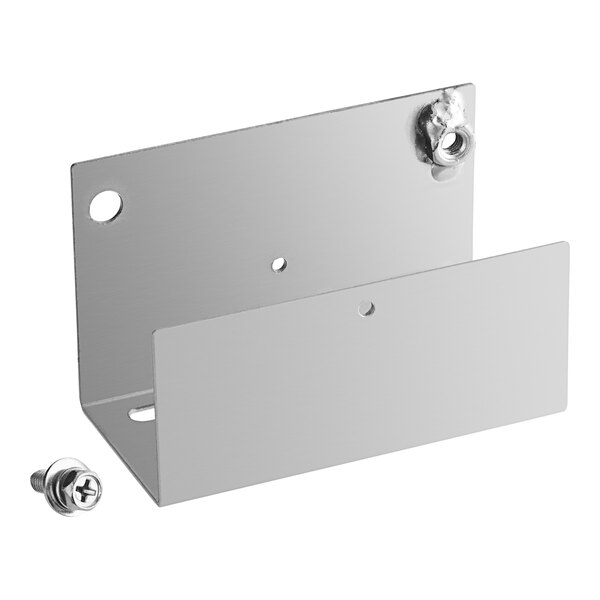 A metal plate with holes and screws for a Galaxy top hinge.