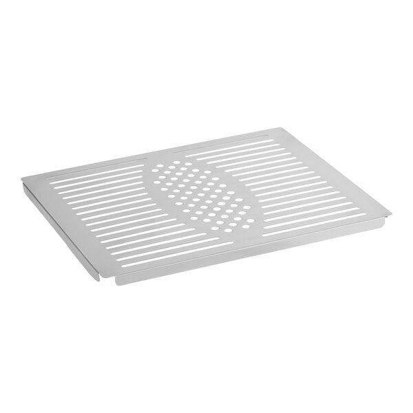 A white metal grate with holes.