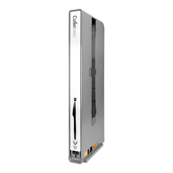 A grey rectangular Cutlerease knife dispenser unit with a glass door.