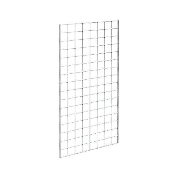 A chrome metal grid panel with a grid pattern.