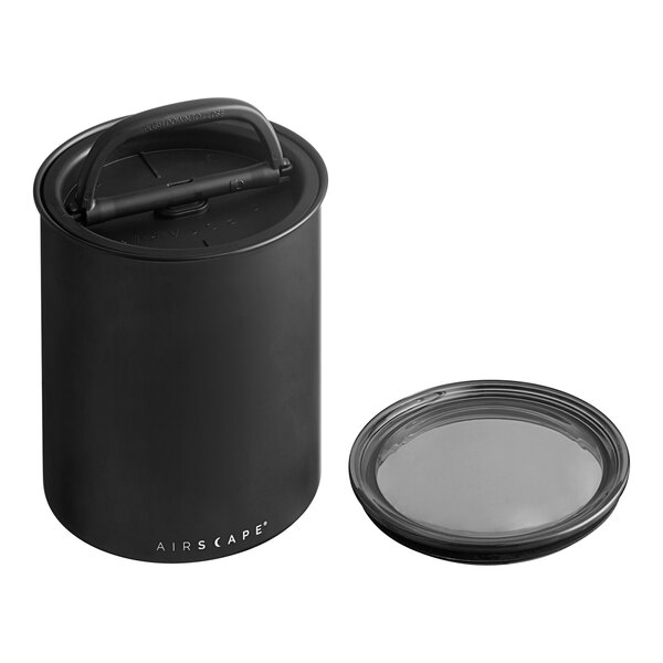 Airscape - Contenitore per caffè in acciaio inox - Contenitore per alimenti - Coperchio ermetico brevettato - Conservazione della freschezza degli alimenti grazie all'aria in eccesso (piccolo, nero