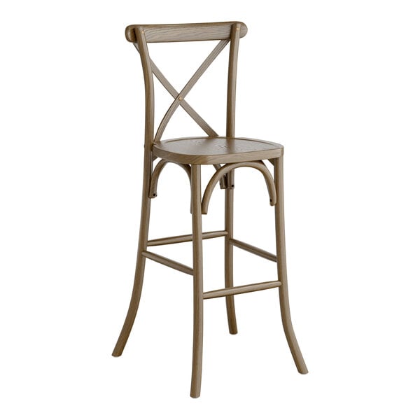 Lancaster Table & Seating Vineyard Series Espresso Wood Outdoor Cross Back Bar Stool