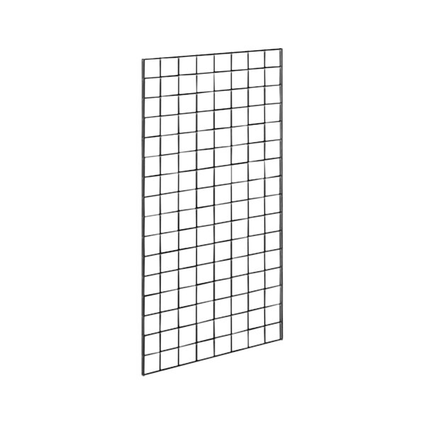 A black steel grid panel with white squares.